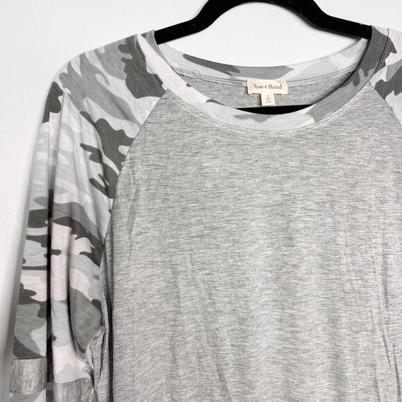 New Hem & Thread Large L Gray Heather Camo Print Long Raglan Sleeve Tee Tshirt - Picture 3 of 10